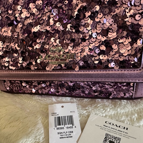 NWT Coach Sequined Bling Square Flip Clutch Pink Metallic Rare $298 - Picture 6 of 11